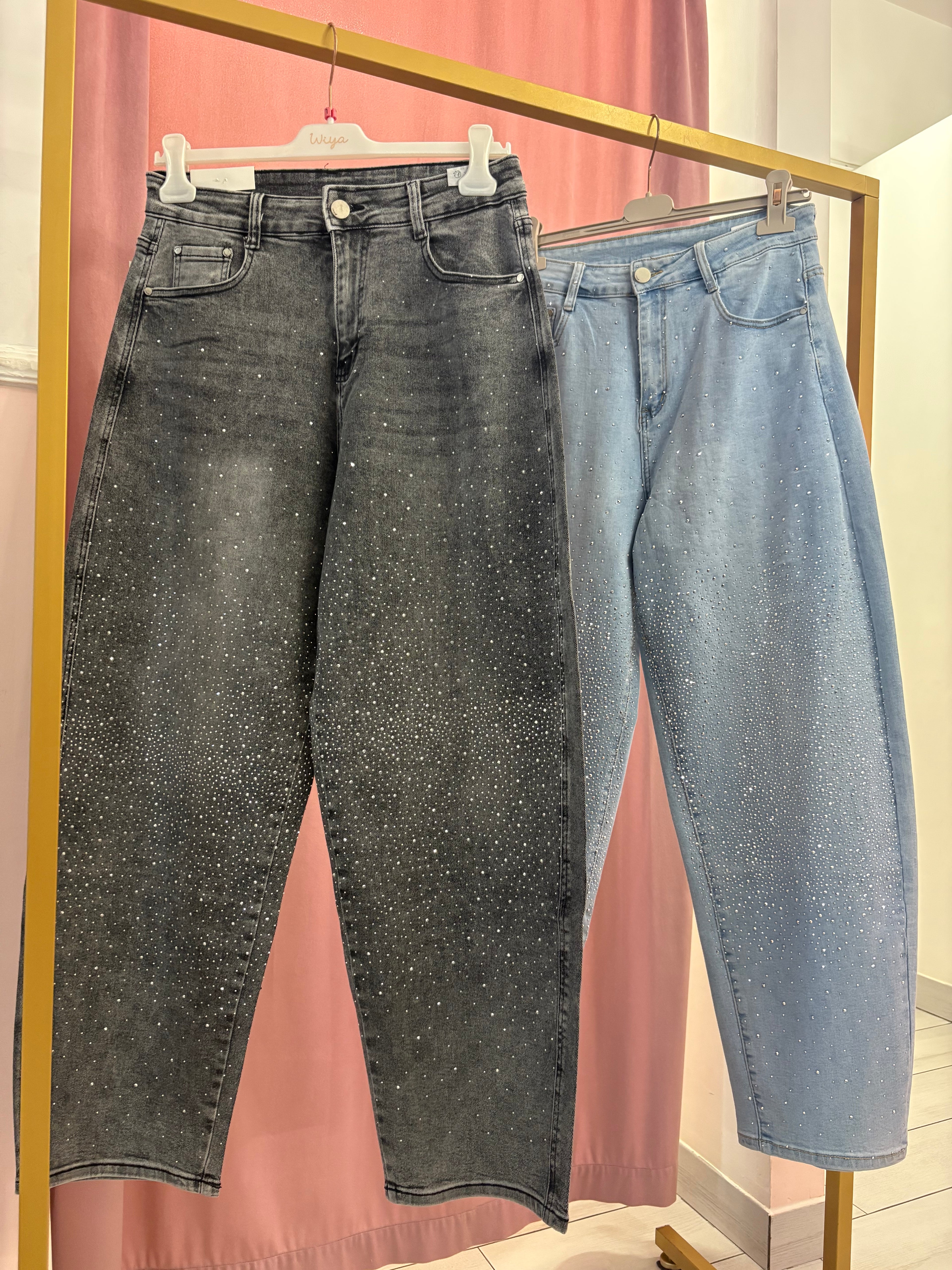 Jeans Balloon strass in cotone