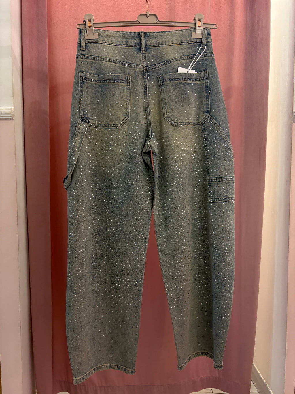 Jeans balloon strass argento