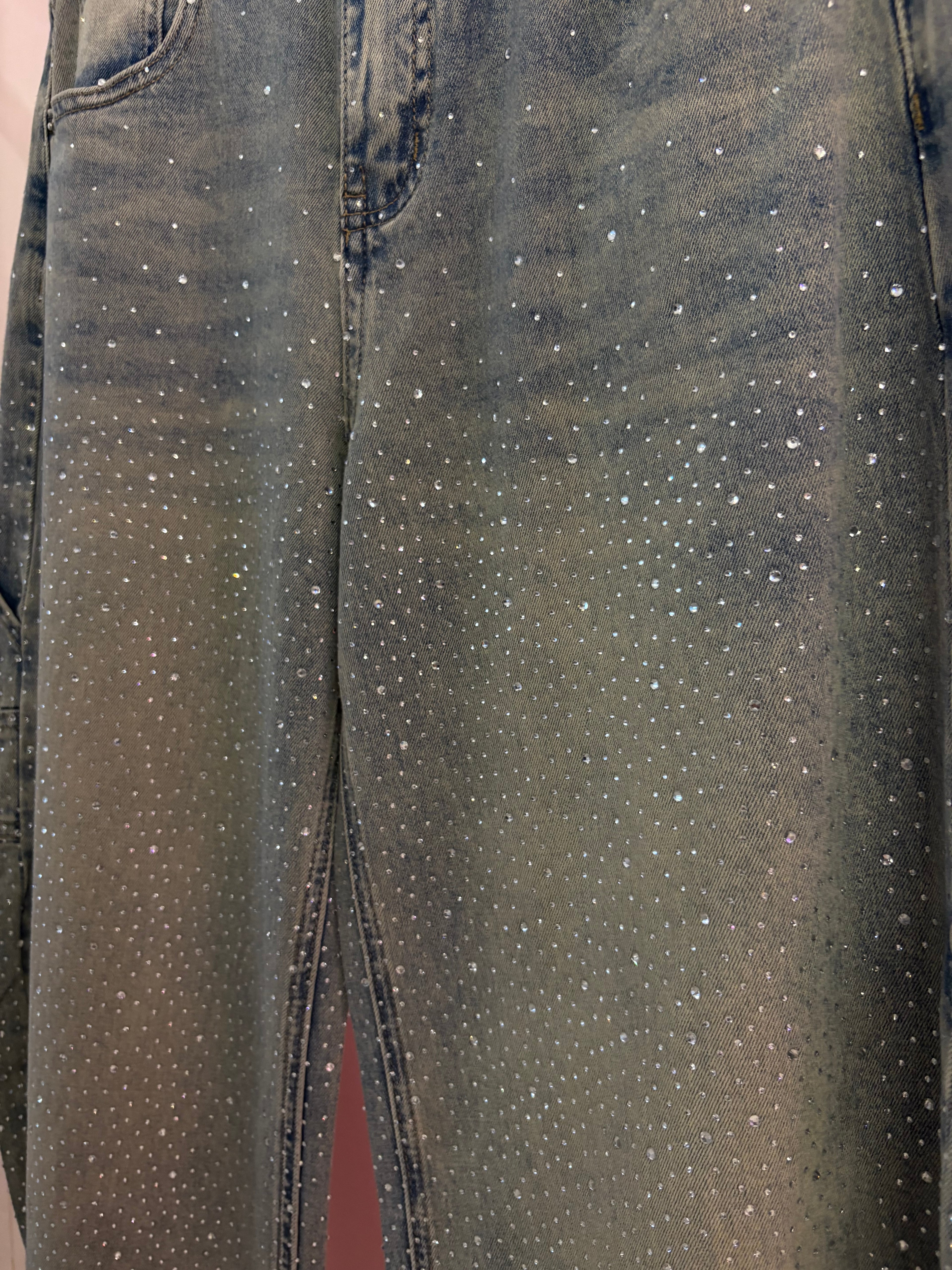 Jeans balloon strass argento